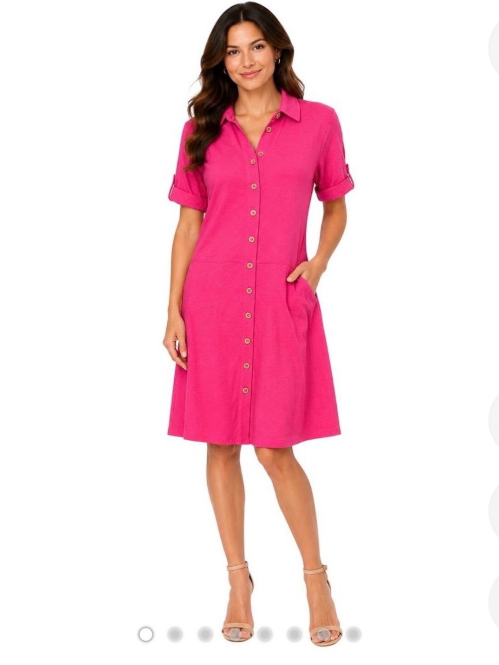 Soft Surroundings Pink Filipa Shirtdress Button Front 100% Cotton, Size large.